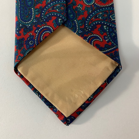 Leo Chevalier mens paisley tie. Blue and red. - Picture 3 of 5